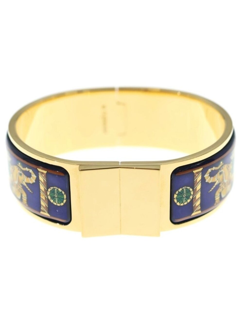 Hermes Clic Clac Bangle Bracelet Cloisonne Gold Blue